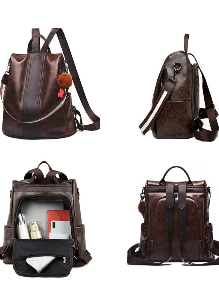 Backpack Purse for Women Soft PU Leather Anti-theft Rucksack Lightweight Hangbags Shoulder Bag for Women and Lady brown. - Image 4